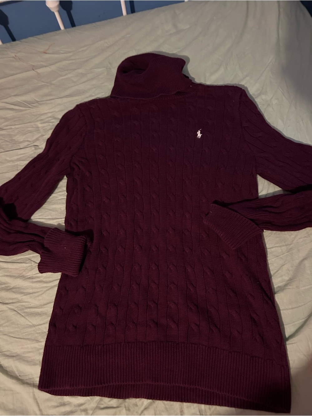 Vintage Ralph Lauren Women's Cable-Knit Turtleneck Sweater - Purple